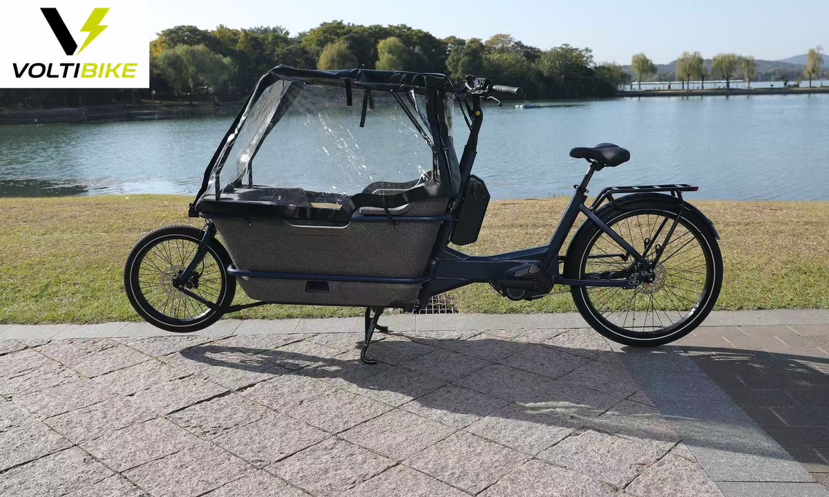 Bicicleta eléctrica cargo familiar AT006 Voltibike con cubierta para pasajeros