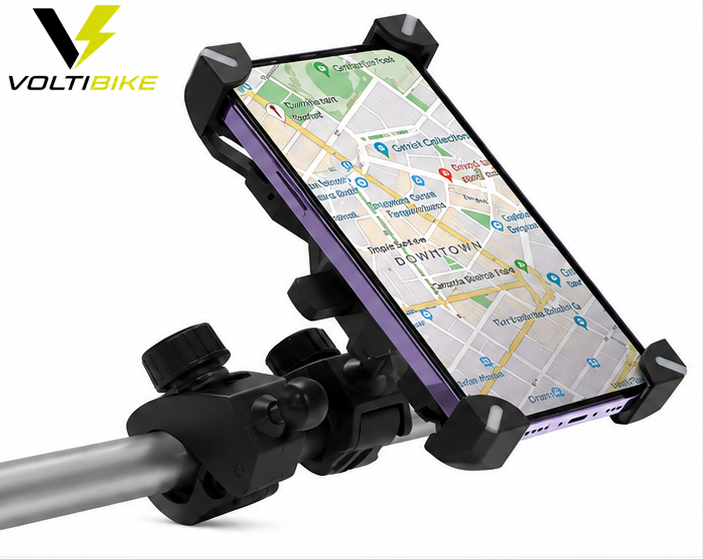 Soporte de celular Green Lyca G-1074 instalado en manillar de bicicleta